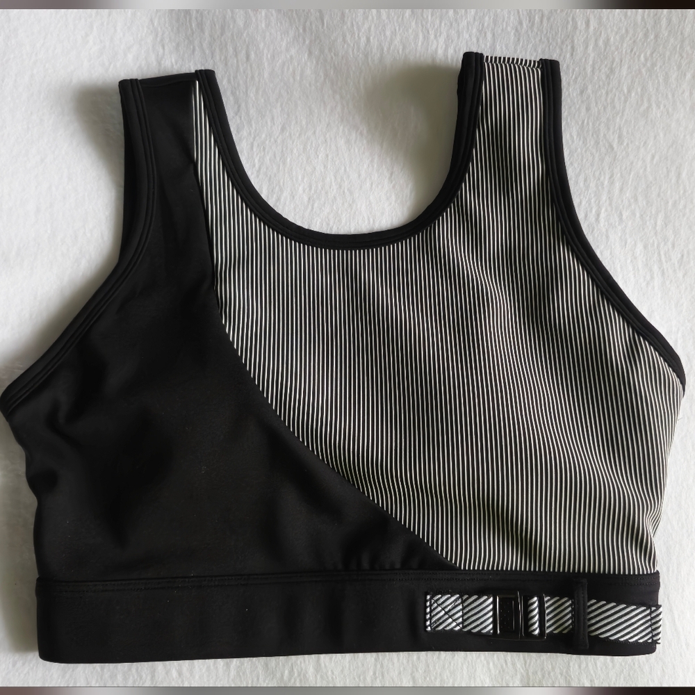 Zyia Active Bomber Black and White Striped Sports Bra